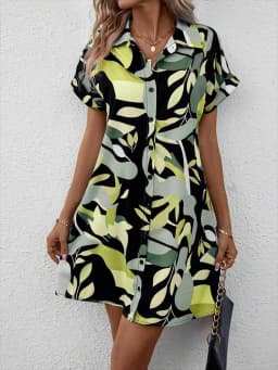 2025 New Summer Everyday Casual Women's Short Sleeve Shirt Dress  Sweet Fashion Single-breasted Dress Floral Print Elegant Dress