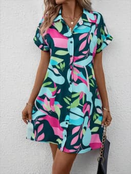 2025 New Summer Everyday Casual Women's Short Sleeve Shirt Dress  Sweet Fashion Single-breasted Dress Floral Print Elegant Dress