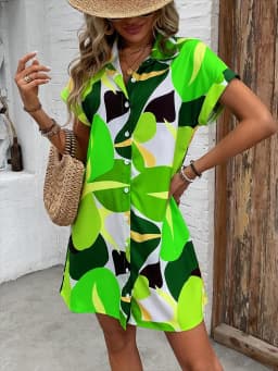 2025 New Summer Everyday Casual Women's Short Sleeve Shirt Dress  Sweet Fashion Single-breasted Dress Floral Print Elegant Dress