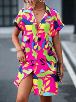 2025 New Summer Everyday Casual Women's Short Sleeve Shirt Dress  Sweet Fashion Single-breasted Dress Floral Print Elegant Dress