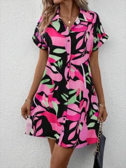 2025 New Summer Everyday Casual Women's Short Sleeve Shirt Dress  Sweet Fashion Single-breasted Dress Floral Print Elegant Dress