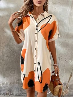 2025 New Summer Everyday Casual Women's Short Sleeve Shirt Dress  Sweet Fashion Single-breasted Dress Floral Print Elegant Dress