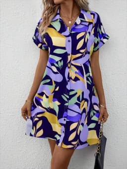 2025 New Summer Everyday Casual Women's Short Sleeve Shirt Dress  Sweet Fashion Single-breasted Dress Floral Print Elegant Dress