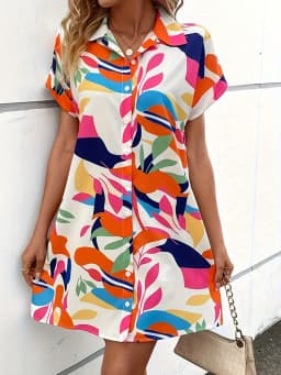 2025 New Summer Everyday Casual Women's Short Sleeve Shirt Dress  Sweet Fashion Single-breasted Dress Floral Print Elegant Dress