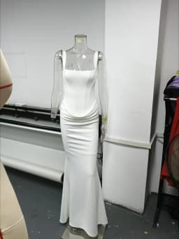 Suninheart White Women's Maxi Dress Elegat Lace Up Dress Slim Formal Wedding Guest Party Dress