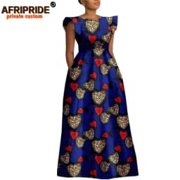 African Dresses for Women Dashiki Print Ankara Short Sleeve O-neck Floor Length Women A-Line Wax Cotton Dress AFRIPRIDE A1825017