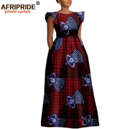 African Dresses for Women Dashiki Print Ankara Short Sleeve O-neck Floor Length Women A-Line Wax Cotton Dress AFRIPRIDE A1825017