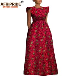African Dresses for Women Dashiki Print Ankara Short Sleeve O-neck Floor Length Women A-Line Wax Cotton Dress AFRIPRIDE A1825017