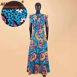 African Dresses for Women Dashiki Print Ankara Short Sleeve O-neck Floor Length Women A-Line Wax Cotton Dress AFRIPRIDE A1825017