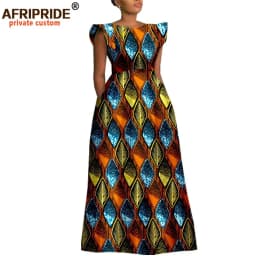 African Dresses for Women Dashiki Print Ankara Short Sleeve O-neck Floor Length Women A-Line Wax Cotton Dress AFRIPRIDE A1825017