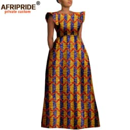 African Dresses for Women Dashiki Print Ankara Short Sleeve O-neck Floor Length Women A-Line Wax Cotton Dress AFRIPRIDE A1825017