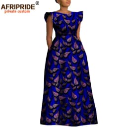 African Dresses for Women Dashiki Print Ankara Short Sleeve O-neck Floor Length Women A-Line Wax Cotton Dress AFRIPRIDE A1825017