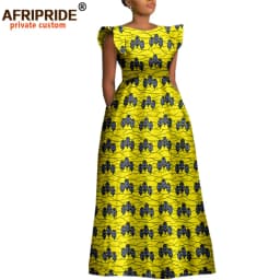 African Dresses for Women Dashiki Print Ankara Short Sleeve O-neck Floor Length Women A-Line Wax Cotton Dress AFRIPRIDE A1825017