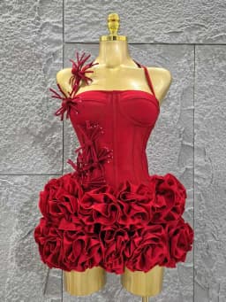 White Red Rose Color Women Sexy Strapless Full Florla Bodycon Mini Bandage Dress 2 Pieces Set Celebrate Nightclub Party Birthday
