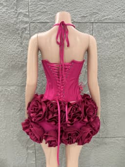 White Red Rose Color Women Sexy Strapless Full Florla Bodycon Mini Bandage Dress 2 Pieces Set Celebrate Nightclub Party Birthday
