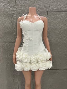 White Red Rose Color Women Sexy Strapless Full Florla Bodycon Mini Bandage Dress 2 Pieces Set Celebrate Nightclub Party Birthday