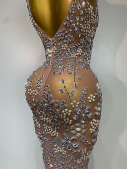 Women Lxury Diamonds Mesh See Through Long Dress Celebrity Elegant Evening Party Fancy Club Dress Singer Performance Costume