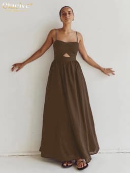 Clacive Sexy Loose Black Cotton Womens Dresses 2024 Summer Strap Sleeveless Ankle Length Dress Elegant Hollow Out Female Dress