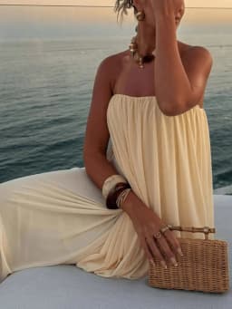 Sexy Strapless Pleated Maxi Dress Women Sleeveless Backless Ruched Loose Long Dresses 2026 New Elegant Beach Evening Party Robes