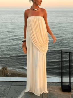 Sexy Strapless Pleated Maxi Dress Women Sleeveless Backless Ruched Loose Long Dresses 2026 New Elegant Beach Evening Party Robes
