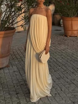 Sexy Strapless Pleated Maxi Dress Women Sleeveless Backless Ruched Loose Long Dresses 2026 New Elegant Beach Evening Party Robes