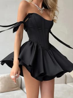 Sexy Fish Bone Waist Cinching Dress Women's Slim Solid Lace Up Square Collar Pleated Dresses Summer Lady Fashion Robes