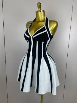 Sexy Backless Black White Stripes Halter Bandage A Line Short Dress 2025Women Celebrity Elegant Evening Party Holiday Club Dress