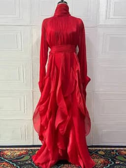 LGRQ early autumn turtleneck full sleeves shinny ruffles pullover Arabic styles floor length vacation dress female vestido