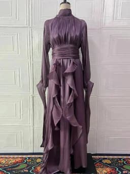 LGRQ early autumn turtleneck full sleeves shinny ruffles pullover Arabic styles floor length vacation dress female vestido