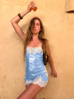 Sexy Sequin Lace Trim Dress Women Fashion V-neck Sleeveless High Waist Mini Sling Dresses 2026 Summer Lady Vacation Robe
