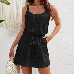 Summer Sleeveless Mini Dress Women Casual A-Line Drawstring Pocket Beach Holiday Dresses For Women Short Dress White Sundress