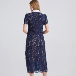 Women's French-Style Elegant Dress - Noble Fashion, Lace with Contrast Collar, Drawstrings, 3D Pockets, Bodycon Fit 2025 Summer