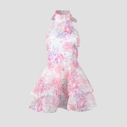 Chic Floral Printed Mini Dress Backless Sleeveless Hem Stacking Dresses Sweet A Line Vestidos 2025 New Lady Party Club Clothing