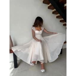 Women's Elegant Tulle Formal Dress Summer Sexy Square Neck Corset Waist A-Line Tea-Length Gown for Wedding Cocktail Party