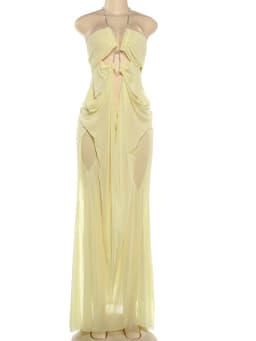 Beyprern Sexy Rhinestone Chain Halter Backless Maxi Dress Women 2026 Summer Cut Out Ruched Club Vestidos Bodycon Long Dresses