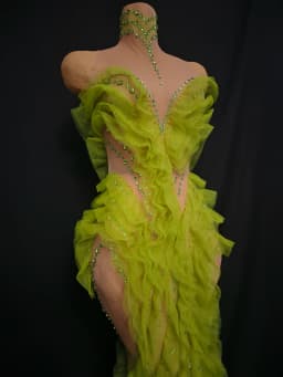 Elegant Sparkly Green Rhinestones Mesh Sheer Ruffle Maxi Dress Celebrate Eveing Birthday Party Nightclub Red Carpet Stage Wear