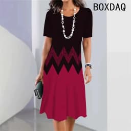 Vintage Elegant Women Dress Summer Short Sleeve O-Neck Casual A-Line Dress Black White Gradient 3D Digital Printing Dress