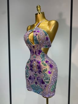 Sprakly Rhinestones Women Sexy Mesh See Through Hollow Out Mini Dresses Luxury Birthday Birthday Photo Shoot Performance Costume