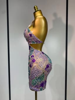 Sprakly Rhinestones Women Sexy Mesh See Through Hollow Out Mini Dresses Luxury Birthday Birthday Photo Shoot Performance Costume