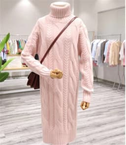 Winter Turtleneck Twist Knitting Dresses Women Warm Candy Color Rib Knited Pullover Dress Elegant Chic Solid Sweater Dresses