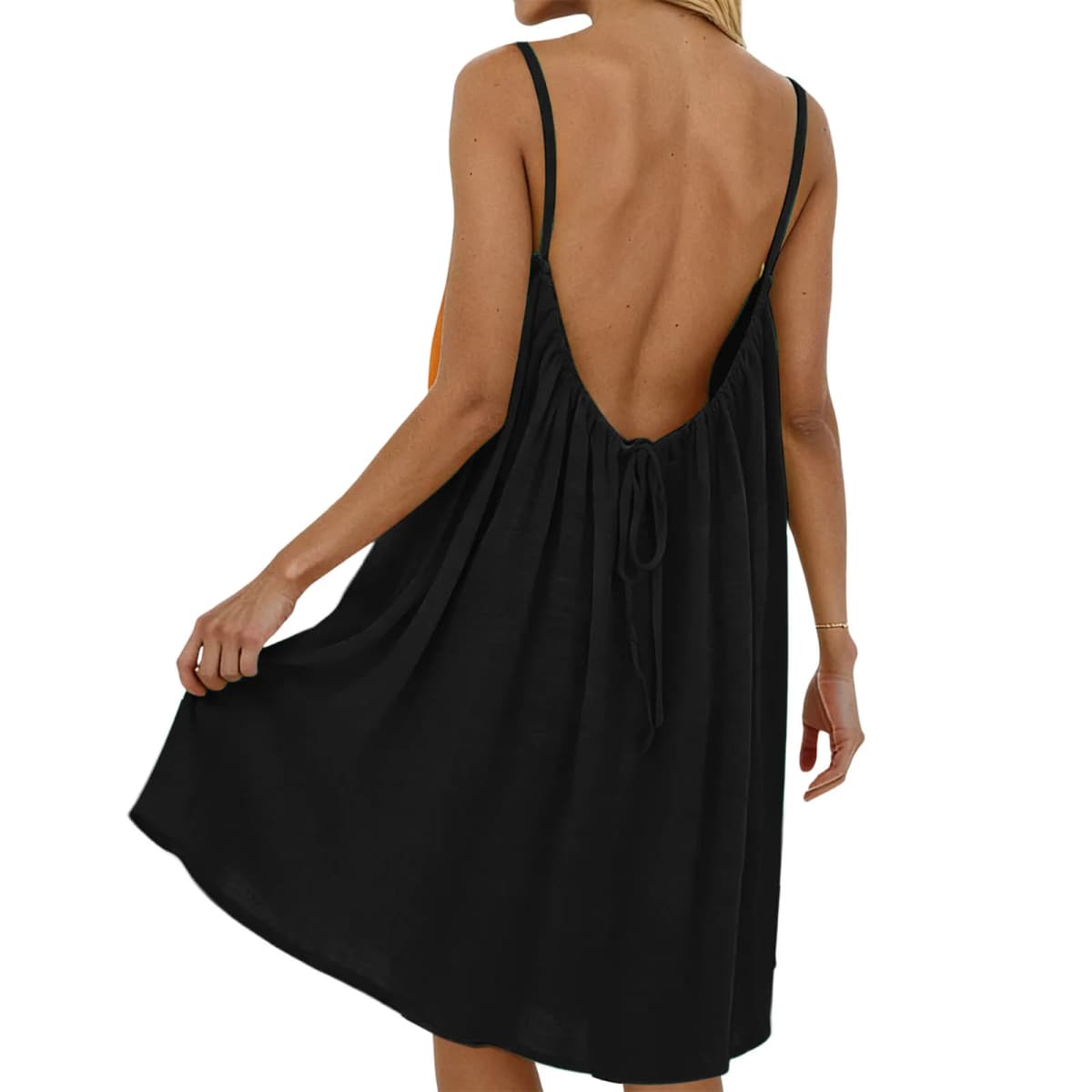 Women Sexy Backless Dress Solid Color Loose Fit Sleeveless Adjustable Short Dress With Straps Beach Vacation Sundress For Women