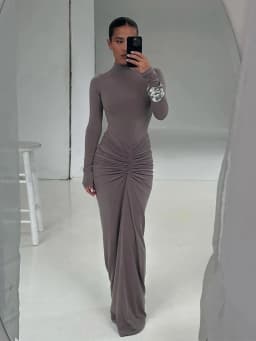 Weird Puss Hipster Ruched Dress Women O-Neck Full Sleeve Skinny Stretch Robe Autumn Trend Simple Classic Pleats Long Bodycon