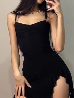 Summer Sexy Women's Sleeveless Mini Dress Backless Strap Black Bodycon Split A-Line Elegant Streetwear Party Wear