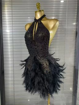 Shining Beading Women Sexy Halter Backless Feathers Bodycon Mini Dress Nightclub Party Celebrate Birthday Photoshoot Outfit