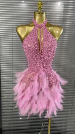 Shining Beading Women Sexy Halter Backless Feathers Bodycon Mini Dress Nightclub Party Celebrate Birthday Photoshoot Outfit