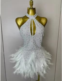 Shining Beading Women Sexy Halter Backless Feathers Bodycon Mini Dress Nightclub Party Celebrate Birthday Photoshoot Outfit