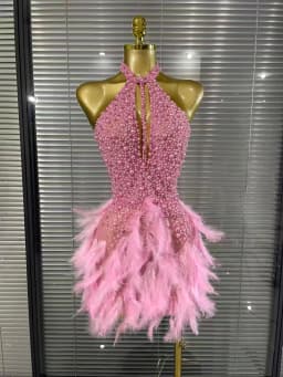 Shining Beading Women Sexy Halter Backless Feathers Bodycon Mini Dress Nightclub Party Celebrate Birthday Photoshoot Outfit