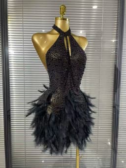 Shining Beading Women Sexy Halter Backless Feathers Bodycon Mini Dress Nightclub Party Celebrate Birthday Photoshoot Outfit