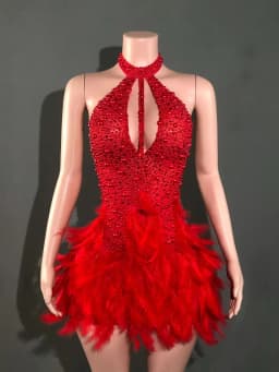 Shining Beading Women Sexy Halter Backless Feathers Bodycon Mini Dress Nightclub Party Celebrate Birthday Photoshoot Outfit