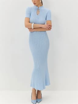 Tossy Knit Hollow Out Lace-Up Dress Female Ribbed Short Sleeve Patchwork High Waist Elegant Long Dress Women's Knitwear Dress